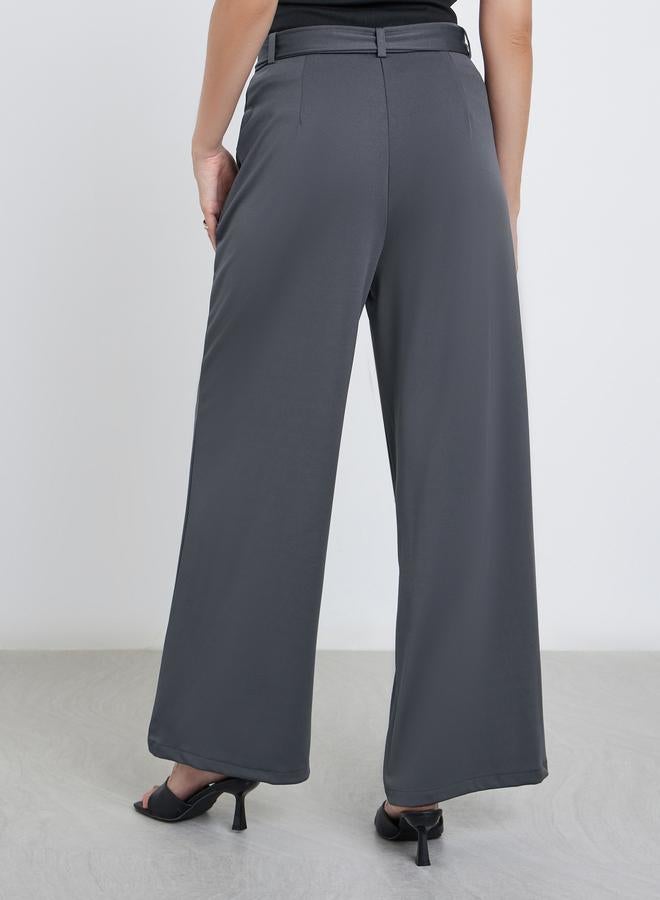 ستايلي بنطلون واسع نسائي مخطط بالفحم مع تفاصيل ثنيات - Image 4