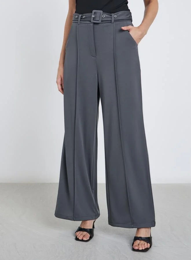 ستايلي Styli Women Charcoal Wide Leg Trousers with Pintuck Detail