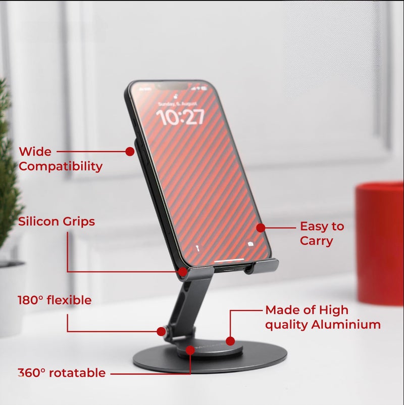 MegaStro® Aluminum 360 Rotatable Phone/Tablet Stand (Under 10inch) - MVPmini | Adjustable, Sturdy, and Versatile | Universal Compatibility | Hands-Free Viewing (Metallic Grey) - Image 2