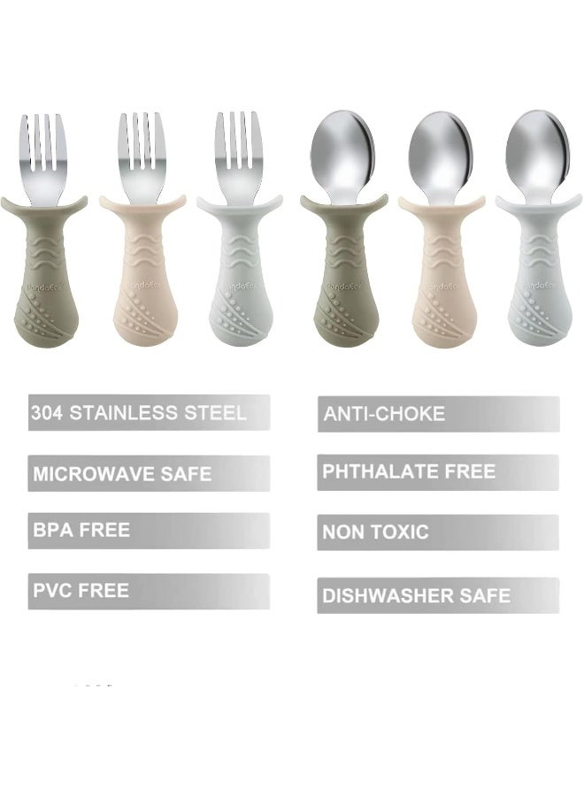 PandaEar PandaEar Baby Toddler Fork and Spoon Utensil Set, 6 Pack Silicone Stainless Steel Silverware Spoon Fork for Babies Toddler, BPA Free with Silicone Holding Anti-Choke Design  - Image 3