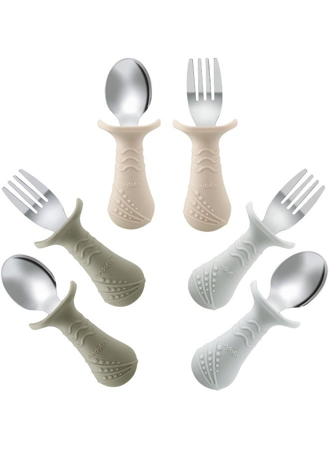 PandaEar PandaEar Baby Toddler Fork and Spoon Utensil Set, 6 Pack Silicone Stainless Steel Silverware Spoon Fork for Babies Toddler, BPA Free with Silicone Holding Anti-Choke Design  - Image 1