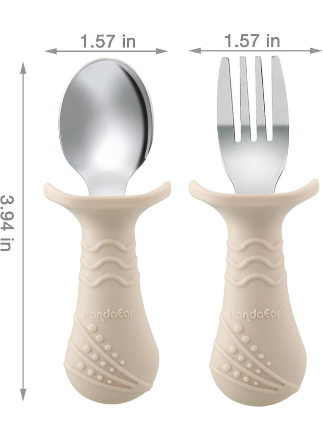 PandaEar PandaEar Baby Toddler Fork and Spoon Utensil Set, 6 Pack Silicone Stainless Steel Silverware Spoon Fork for Babies Toddler, BPA Free with Silicone Holding Anti-Choke Design  - Image 4
