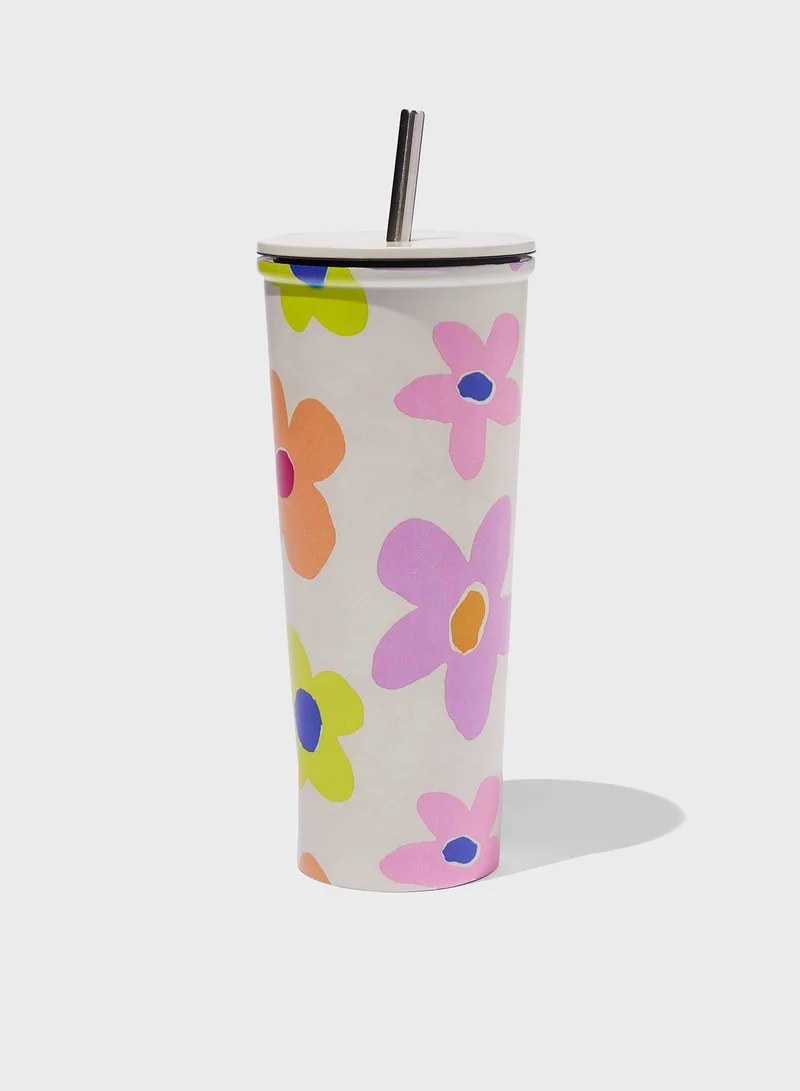 Typo Drawn Daisy Metal Smoothie Cup