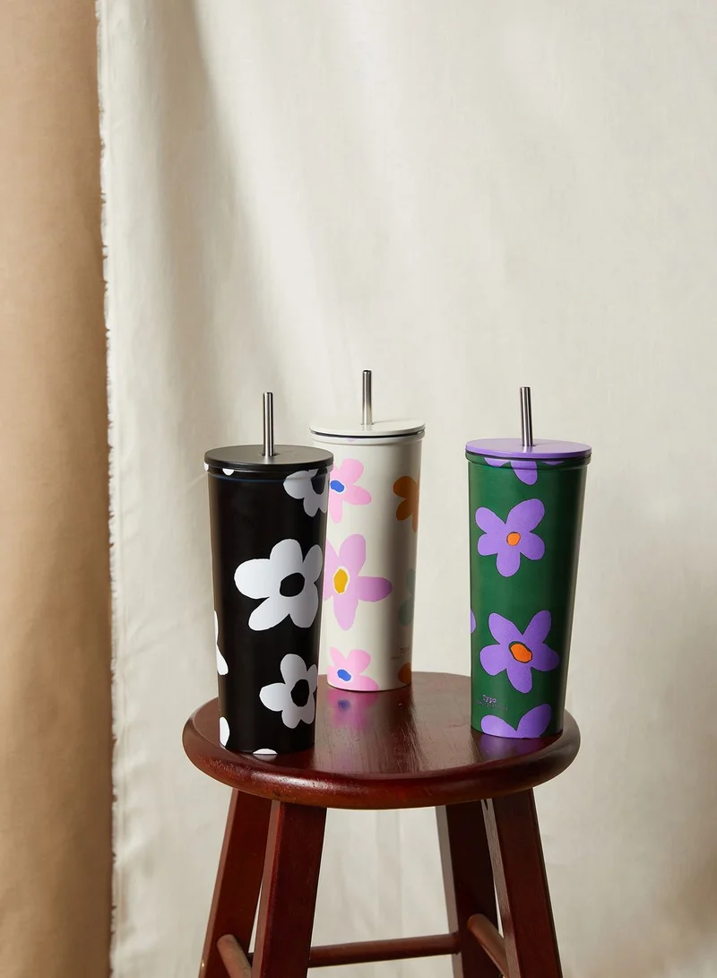 Typo Drawn Daisy Metal Smoothie Cup