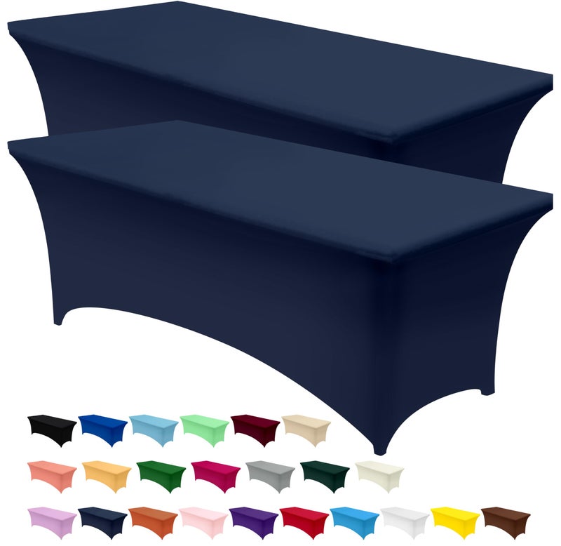 Utopia Kitchen Spandex Tablecloth 2 Pack 8FT Navy Blue Tight Fitted Washable and Wrinkle Resistant Stretch Table Cloth Rectangle Cover for Trade Show Weddings Parties 96Lx30Wx30H Inch