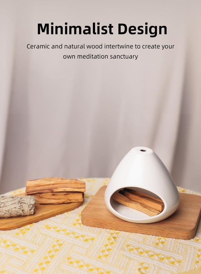 ONTUBE Palo Santo Holder, Modern Incense Burner, Ceramic Smudge Bowl for Yoga, Meditation and Energy Cleansing, Meditation Zen Decor for Home Office (White) - Image 4