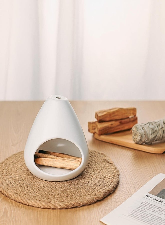 ONTUBE Palo Santo Holder, Modern Incense Burner, Ceramic Smudge Bowl for Yoga, Meditation and Energy Cleansing, Meditation Zen Decor for Home Office (White) - Image 1