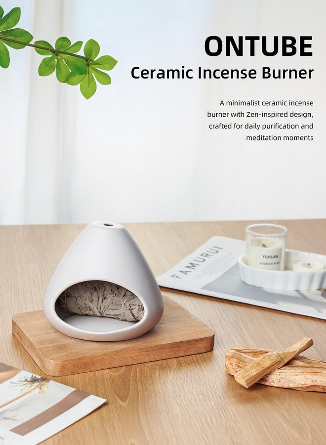 ONTUBE Palo Santo Holder, Modern Incense Burner, Ceramic Smudge Bowl for Yoga, Meditation and Energy Cleansing, Meditation Zen Decor for Home Office (White) - Image 3