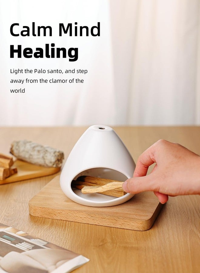 ONTUBE Palo Santo Holder, Modern Incense Burner, Ceramic Smudge Bowl for Yoga, Meditation and Energy Cleansing, Meditation Zen Decor for Home Office (White) - Image 5