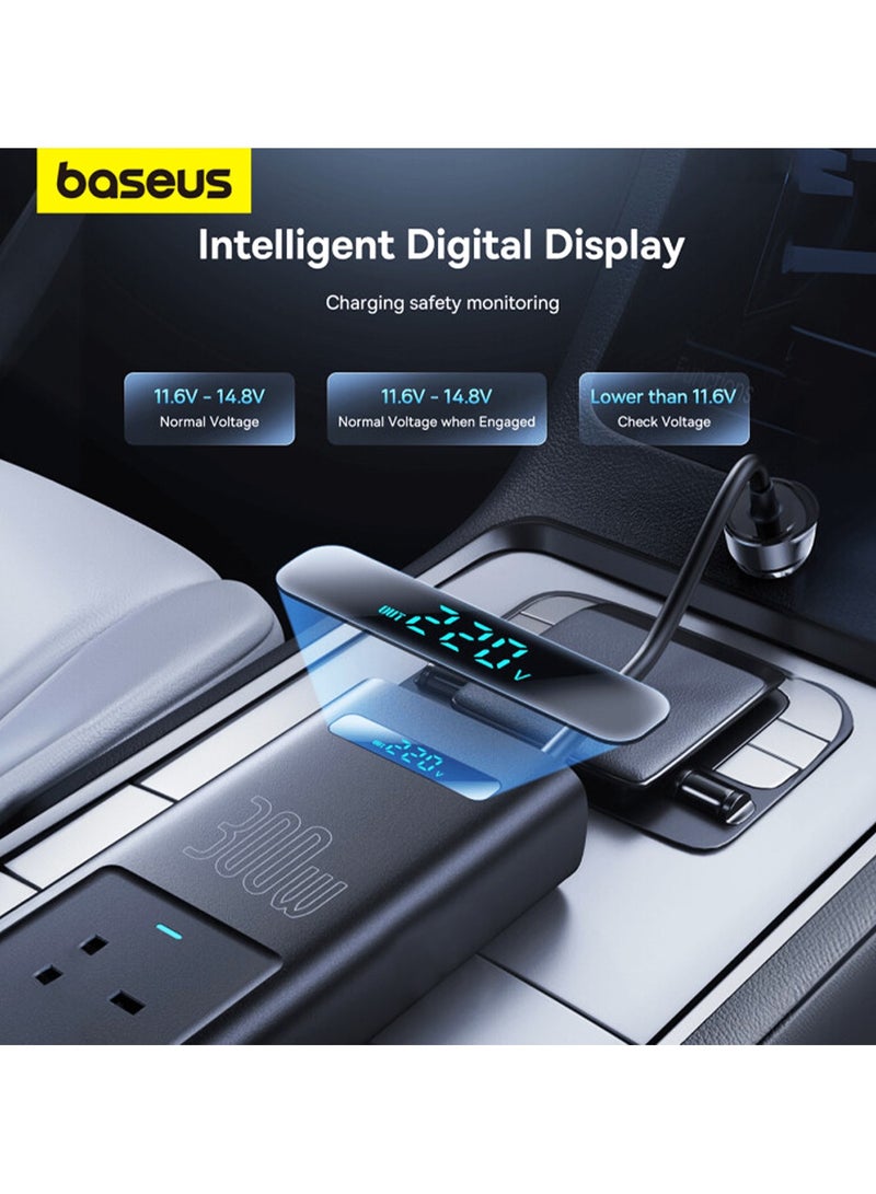 بيسوس BASEUS محول طاقة السيارة 220 فولت 300 واط 12 فولت إلى 220 فولت خارج الذكية عرض سيارة العاكس 220 فولت + USB + نوع C منافذ سيارة PD شاحن - Image 3