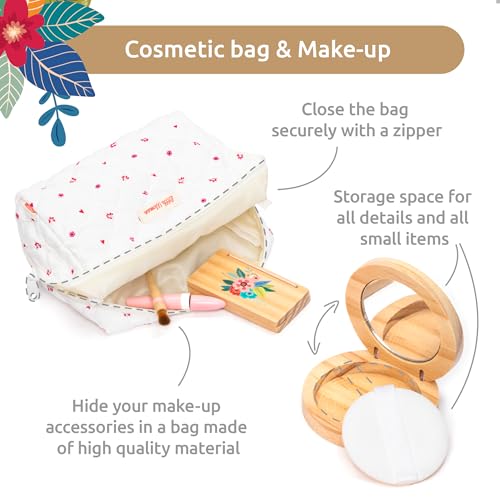 UMU® Wooden Pretend Makeup Kit for Toddlers – Realistic Toy Beauty Set for Girls with Lipstick, Mirror, Perfume, Powder & Cosmetic Bag – Play Makeup for Kids Ages 3 4 5 6 - Image 4