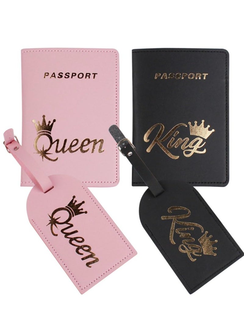 Couple Leather Luggage Tags and Passport Holders Set Perfect for Honeymoon and Wedding Gifts 4 Pack - Image 1