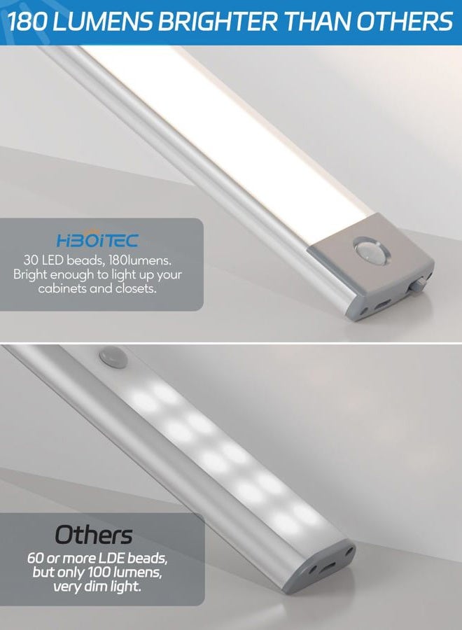 HIBOITEC Motion Sensor Under Counter Lights 2 Pack Rechargeable, 30-LED Wireless Cabinet Lighting Magnetic Self-Adhesive, 180lm Ultra Thin Closet Light for Kitchen, Cupboard, Drawer, Stairs, Hallway, White - Image 4