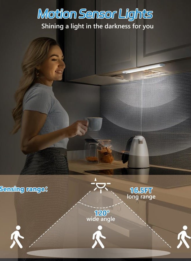 HIBOITEC Motion Sensor Under Counter Lights 2 Pack Rechargeable, 30-LED Wireless Cabinet Lighting Magnetic Self-Adhesive, 180lm Ultra Thin Closet Light for Kitchen, Cupboard, Drawer, Stairs, Hallway, White - Image 2