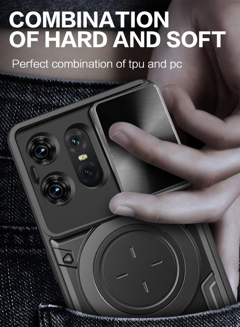 Alyashmac Motorola Edge 50 Pro 5G Case Cover, Slide Camera Lens Cover, 360°Rotating Kickstand Ring, Bumper Shockproof Phone Case，Compatible with Car Magnetic Mount Mobile Phone Case For Motorola Edge 50 Pro 5G Black - Image 5