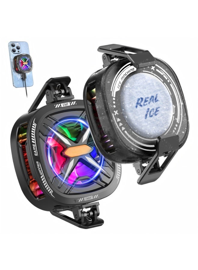 Guqile Magnetic mobile Cooler for Gameing with 3 Cooling Modes, Rgb Phone Cooler, Seven fan blades, Advanced Tech Cooling Chip, Compatible for Android and Ios devices, Silent and Portable, USB Port - Image 1