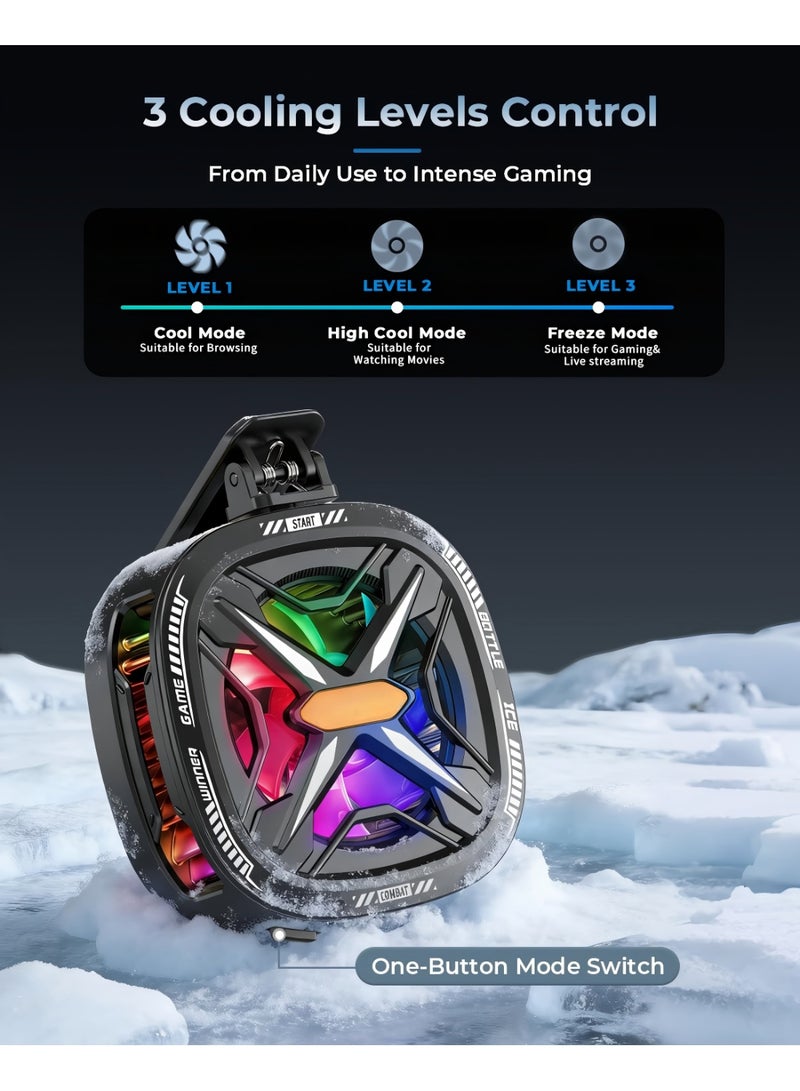 Guqile Magnetic mobile Cooler for Gameing with 3 Cooling Modes, Rgb Phone Cooler, Seven fan blades, Advanced Tech Cooling Chip, Compatible for Android and Ios devices, Silent and Portable, USB Port - Image 3