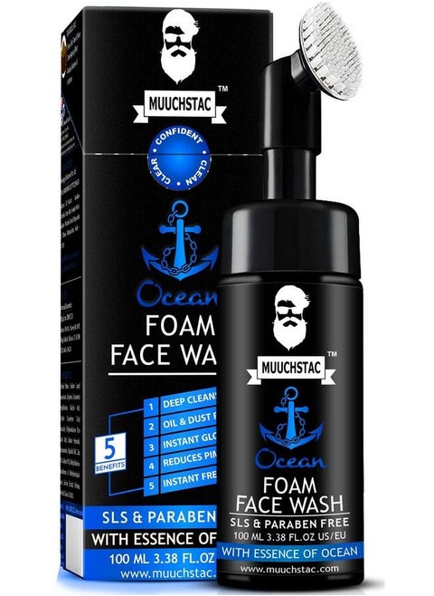 Ocean Foam Face Wash For Men Use Daily For Deep Cleansing Fighting Acne & Pimple Skin Brightening & Instant Freshness 100 Ml