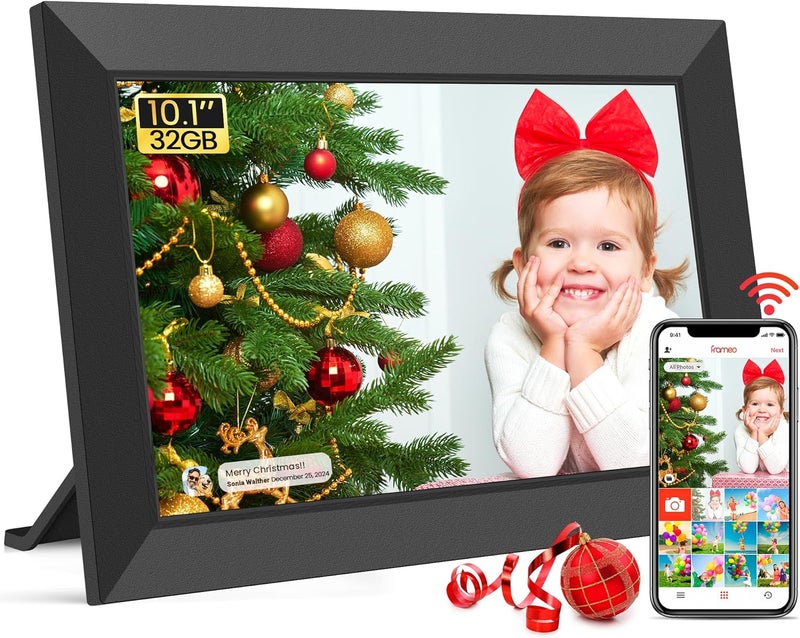 WONNIE Frameo WLAN Digital Picture Frame, 10.1 Inches, HD 1280 x 800 IPS Touchscreen Electronic Photo Frame with 32 GB Memory, Auto Rotation, Easy Sharing of Photos, Videos via Frameo App - Image 1