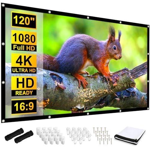 Frocopo 120 inch Projector Screen, 16:9 Foldable Anti-Crease Portable Projection Movies Screens, Double Sided Washable Outdoor Projector Screen for Home Theater, Camping Party, Office - Image 1