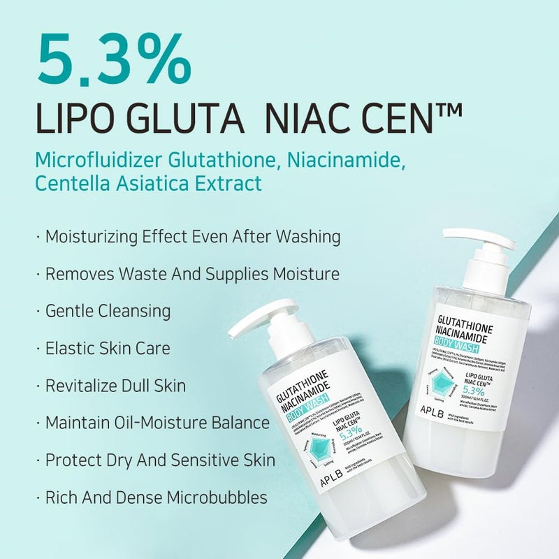 APLB Glutathione Niacinamide Body Wash | LIPO GLUTA NIAC CENâ„¢ 5.3% 10.14 FL.OZ/Korean Skincare, Gentle Ingredients for The Safety of Your Skin, Long Lasting deep Moisture for Soft Skin - Image 3
