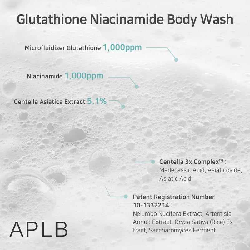 APLB Glutathione Niacinamide Body Wash | LIPO GLUTA NIAC CENâ„¢ 5.3% 10.14 FL.OZ/Korean Skincare, Gentle Ingredients for The Safety of Your Skin, Long Lasting deep Moisture for Soft Skin - Image 4