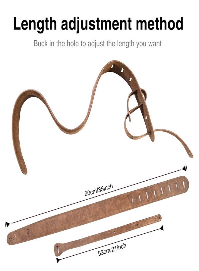 LEKATO 2.5” Wide Leather Guitar Strap with Foam Padded, Adjustable Length 41” to 51”, Brown - Image 4