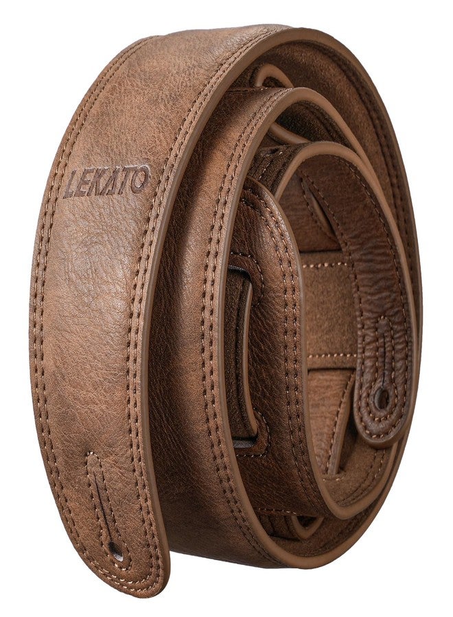 LEKATO 2.5” Wide Leather Guitar Strap with Foam Padded, Adjustable Length 41” to 51”, Brown - Image 1