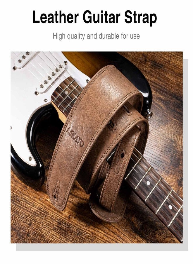 LEKATO 2.5” Wide Leather Guitar Strap with Foam Padded, Adjustable Length 41” to 51”, Brown - Image 5