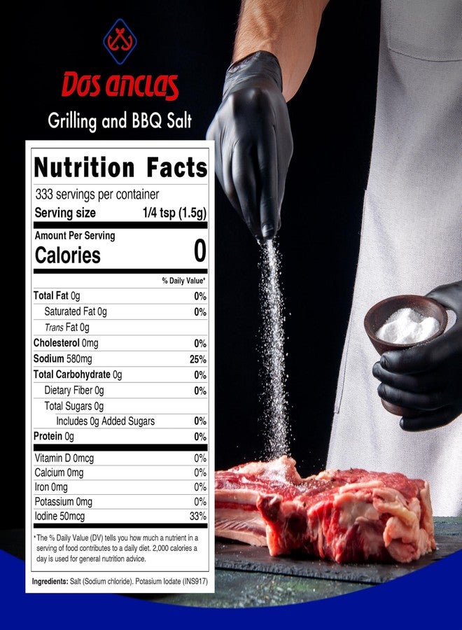Dos Anclas دوس أنكلاس سال باريليرا عبوة من قطعتين، ملح صخري للشواء والباربيكيو، ملح متوسط الحبيبات مكرر للحوم والمأكولات البحرية، ملح متعدد الأغراض للتتبيل، 17.64 أونصة (1.1 رطل) - Image 2