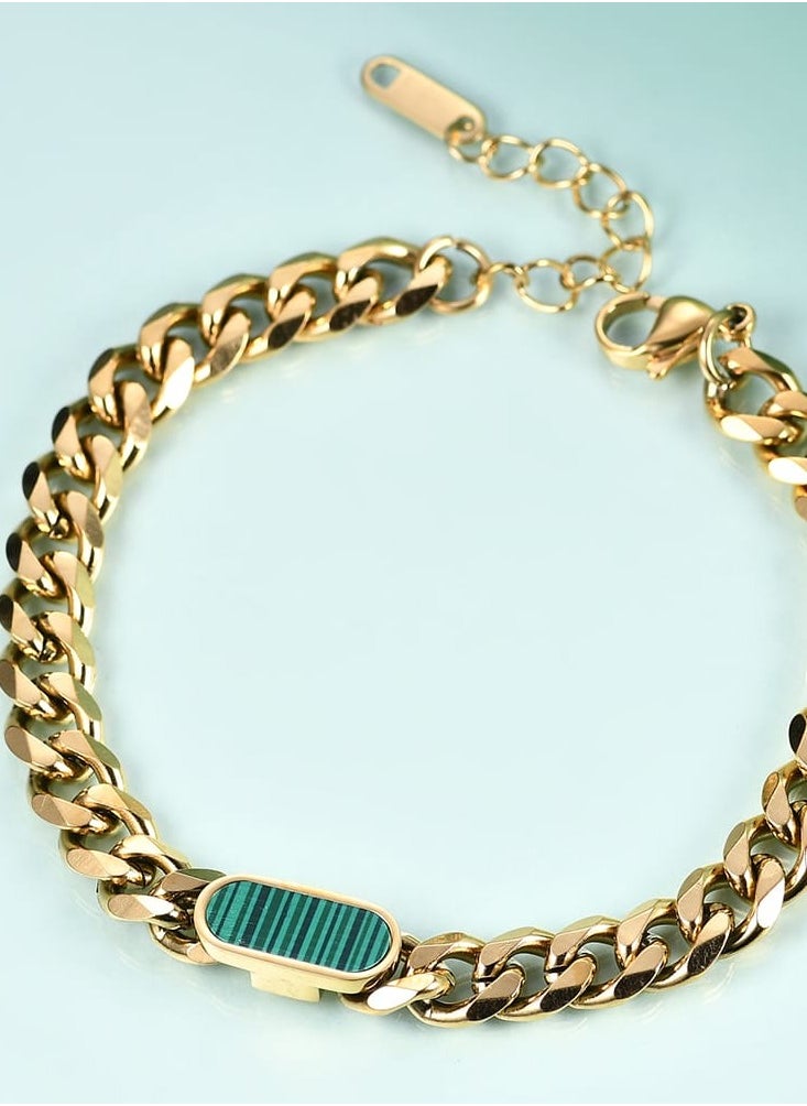 Ward Women's Thick Bracelet with Square Design and Colored Stone in Stainless Steel  - Image 1