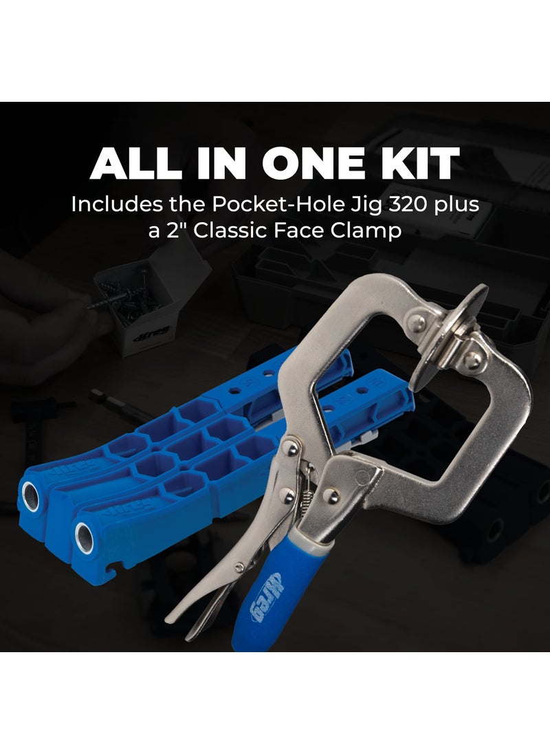 Kreg Durable Kreg Pocket-Hole Jig 320 with Classic 2" Face Clamp - Includes Wood Clamps for Woodworking & Tight Spaces - For Materials 1/2" to 1 1/2" Thick  - Image 2