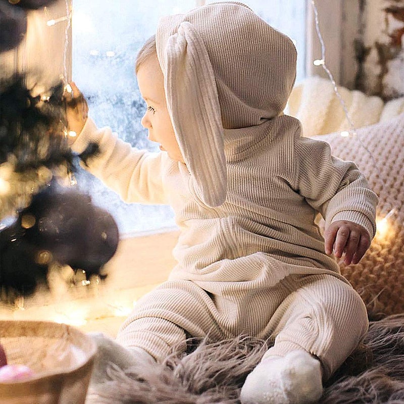 Simplee kids Animal Bunny Baby Easter Clothes Long Ear Rabbit Hoodie Romper with Zipper - Image 2