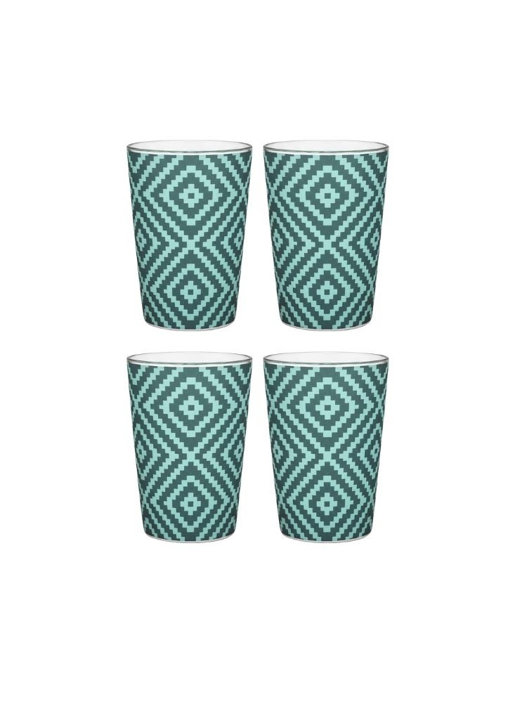 Bamboo Fiber Cups Set of 4 – Blue Patterned Drinking Glasses