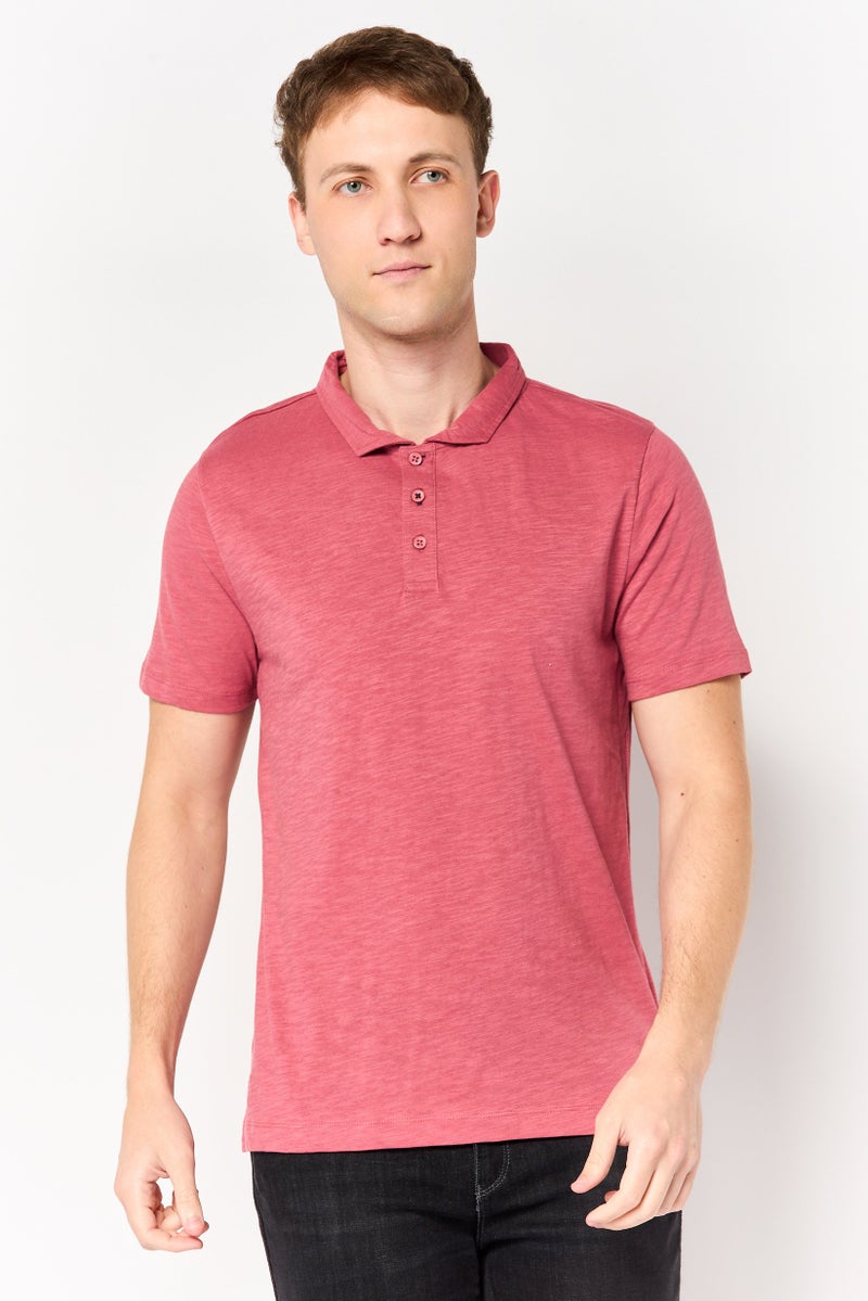 Project Essentials Men Regular Fit  Short Sleeve Plain Polo Shirt, Dusty Rose - Image 1
