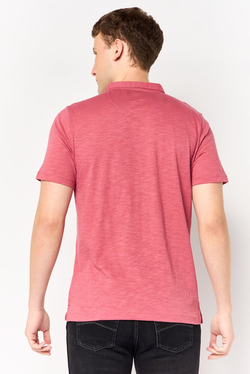 Project Essentials Men Regular Fit  Short Sleeve Plain Polo Shirt, Dusty Rose - Image 3