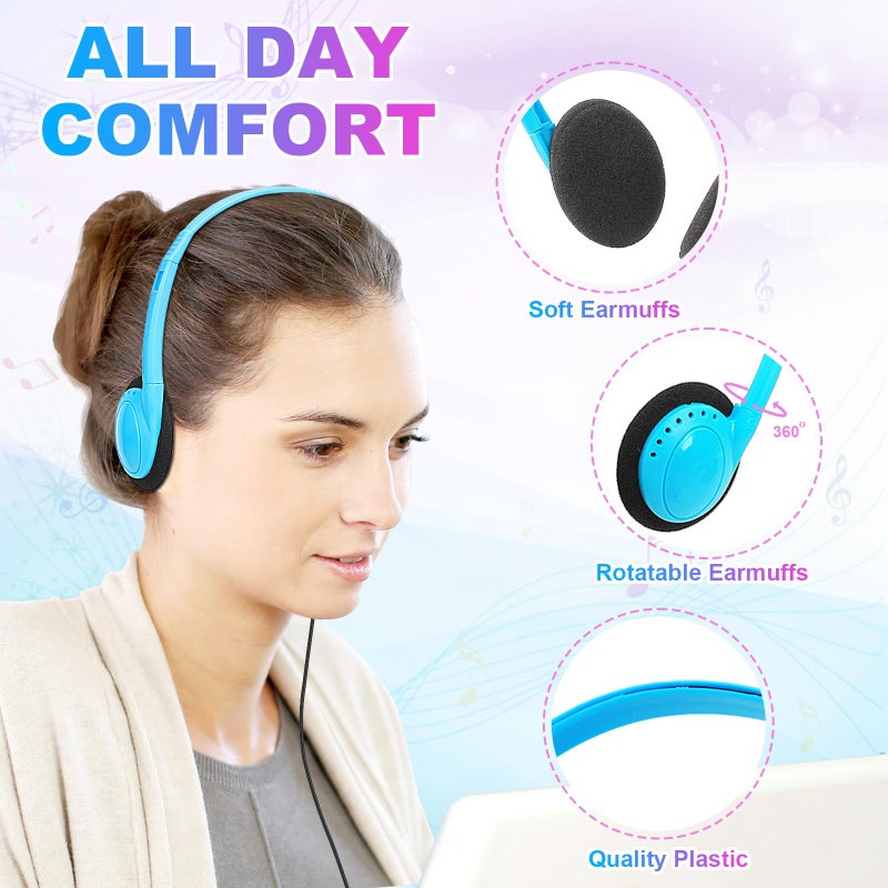 Wensdo Bulk Headphones 25 Pack for Classroom School Kids, Wholesale Wired Adjustable Earphones Class Set for Children Toddler Teens Boys Girls and Adult 3.5mm Jack Multi Color (HY103,25 Mixed) - Image 4