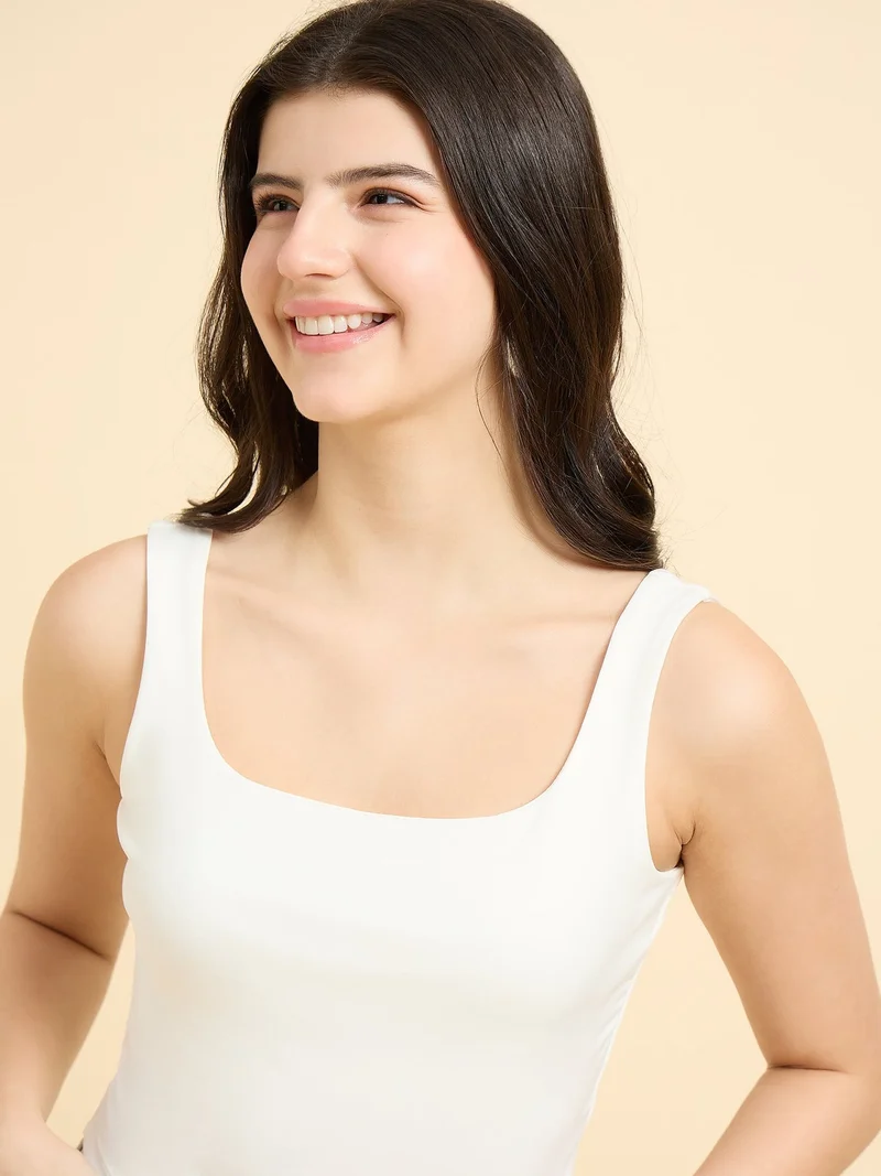 Outzidr White White Square Neck Tank Top for Women | Best Price UAE