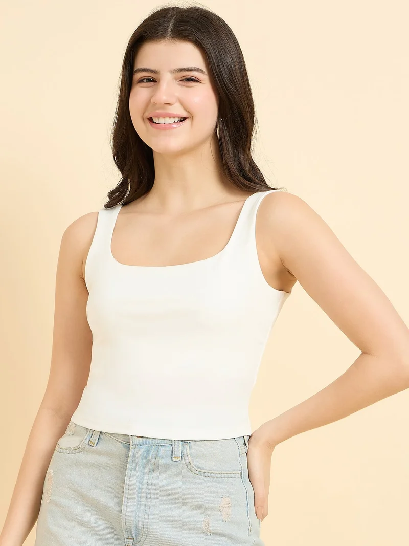 Outzidr White White Square Neck Tank Top for Women | Best Price UAE