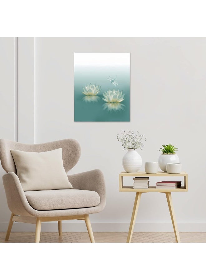 Home Trove Hvest Dragonfly With Water Lily Flowers Canvas Wall Zen Spa Picture Printed Artwork For Living Room Bedroom Bathroom Wall Decor, Stretched And Framed Ready To Hang, 12X16 Inches - Image 4