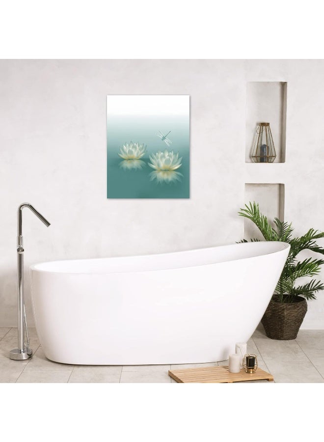 Home Trove Hvest Dragonfly With Water Lily Flowers Canvas Wall Zen Spa Picture Printed Artwork For Living Room Bedroom Bathroom Wall Decor, Stretched And Framed Ready To Hang, 12X16 Inches - Image 2