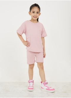 Solid Drop Shoulder T-Shirt & Shorts Set