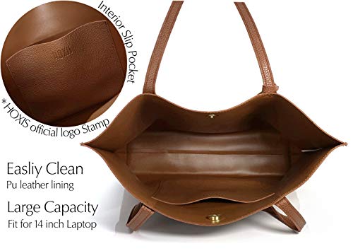 Hoxis Minimalist Clean Cut Pebbled Faux Leather Tote Womens Shoulder Handbag (Brown) - Image 4