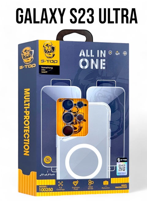 The new full protection package for Samsung Galaxy S23 Ultra, with a cover that supports wireless charging (MagSafe), complete protection for your device against scratches and falls, the original package from S-TOP