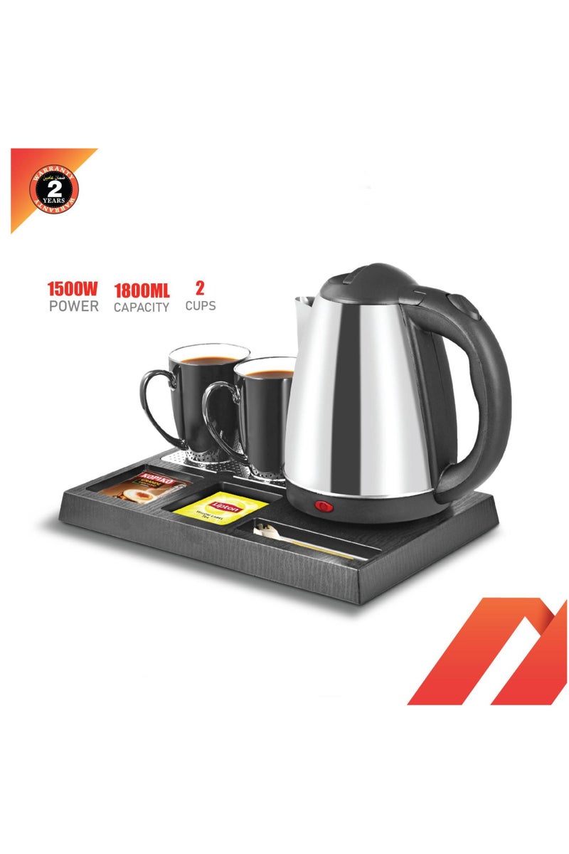 إيروريكس مجموعة غلاية كهربائية لغرفة الفندق مع كوبين وأكياس شاي وقهوة وصينية وملعقة تحريك - Image 2