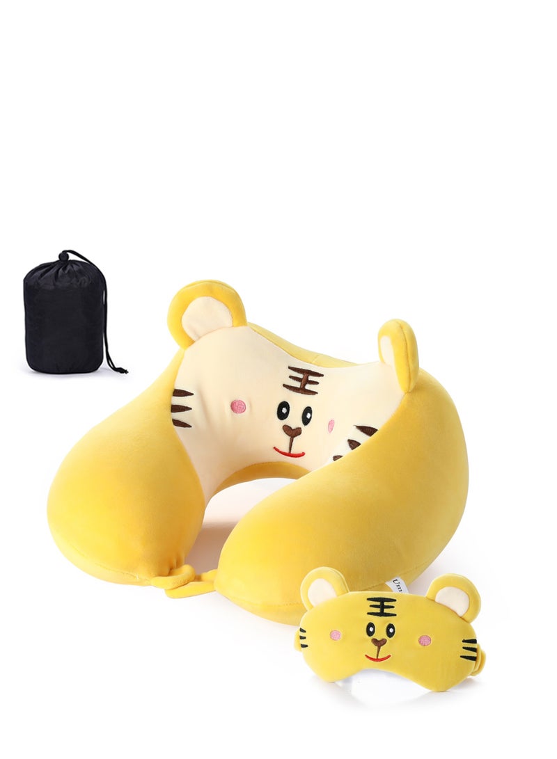 Travel Pillow for Kids and Adults  Animal Memory Foam Neck with Soft Fleece Cover Eye Mask Set Airplane Kit Drawstring Organizer Bag Machine Washable - Image 2