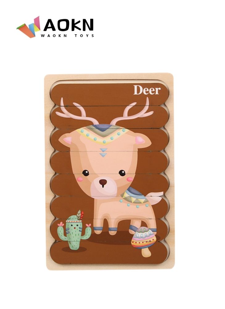 WAOKN Kids Wooden Puzzle Early Education Creative Embedded Double Sided Strip Building Blocks Puzzle Exercise Children Hand and Eye Coordination Ability Cognitive Ability