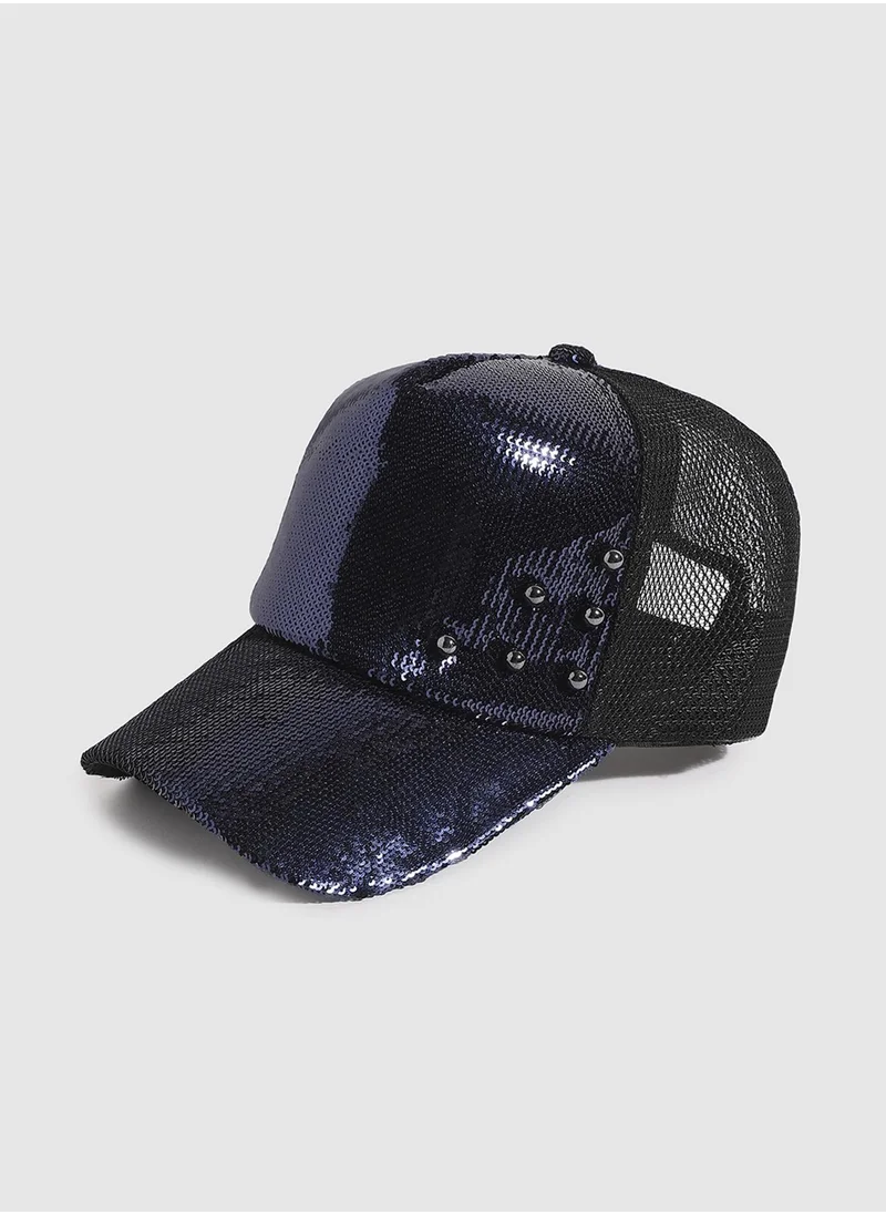 صوص هاوت Embellished Baseball Cap - Navy Blue & Black