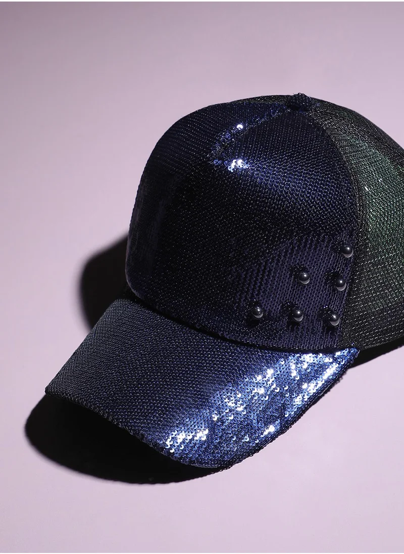 صوص هاوت Embellished Baseball Cap - Navy Blue & Black