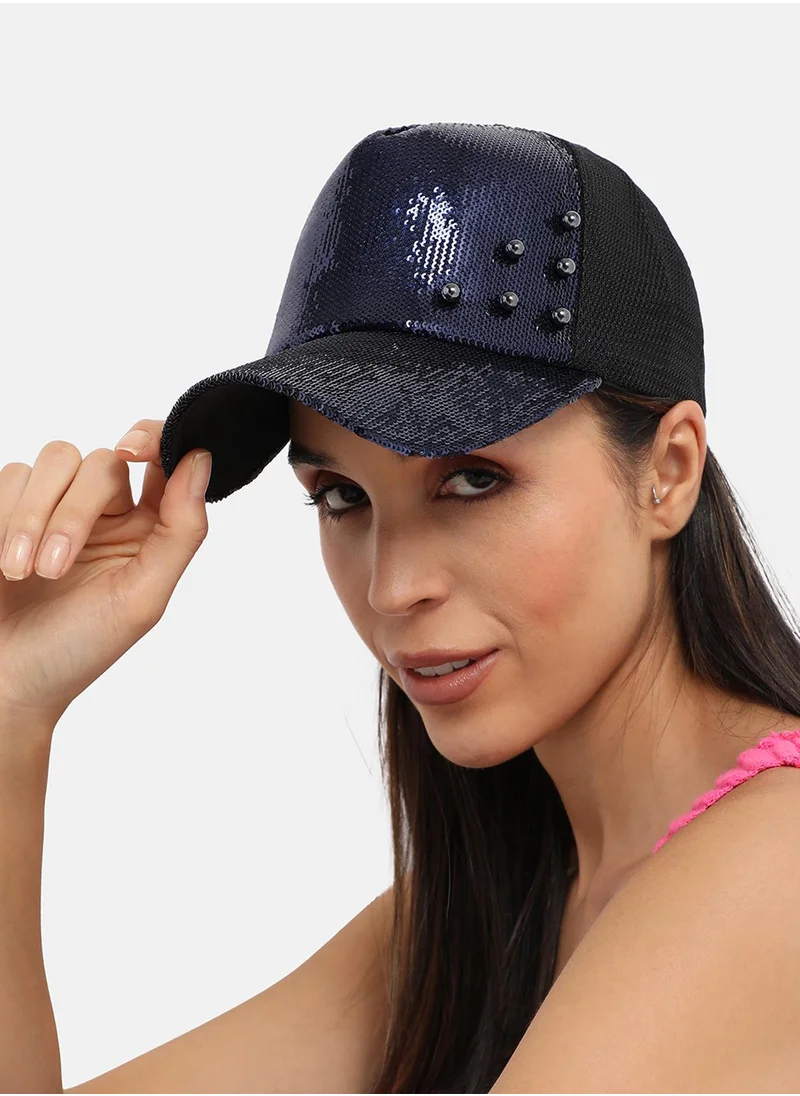 صوص هاوت Embellished Baseball Cap - Navy Blue & Black